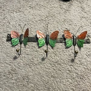 Butterfly Triple wall hook metal antique brass tone